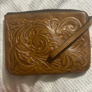 Elegant Brown Embossed Leather Clutch